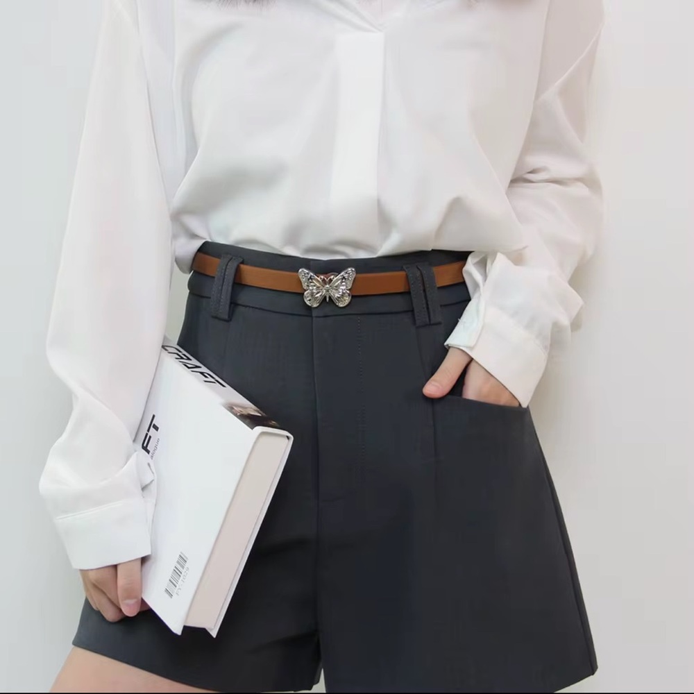 54. Butterfly Silver Buckle Brown thin belt